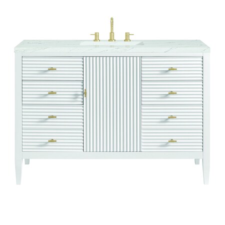 James Martin Vanities 48'' Vanity, Bright White w/ 3 CM Ethereal Noctis Quartz Top 485-V48-BW-3ENC